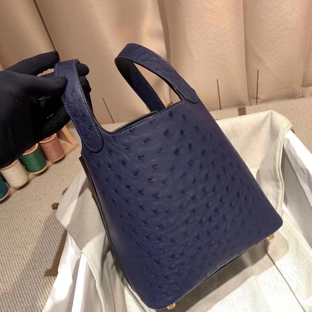 에르메스 피코탄 락18 사파이어블루 금장 타조가죽